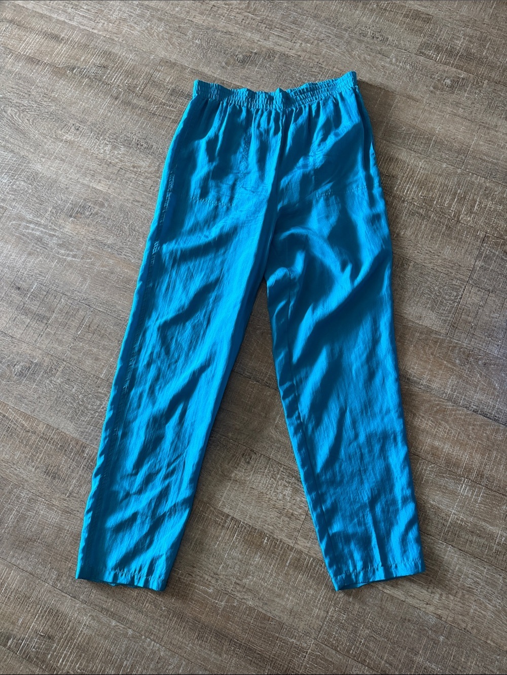 Clio 100% Silk Turquoise Elastic Waist Relaxed Pants S Inseam 30